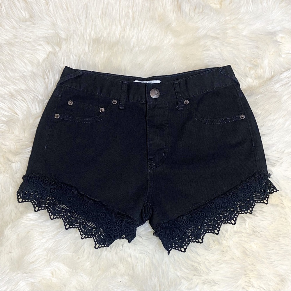 Free People Crochet Trim Denim Shorts in Black